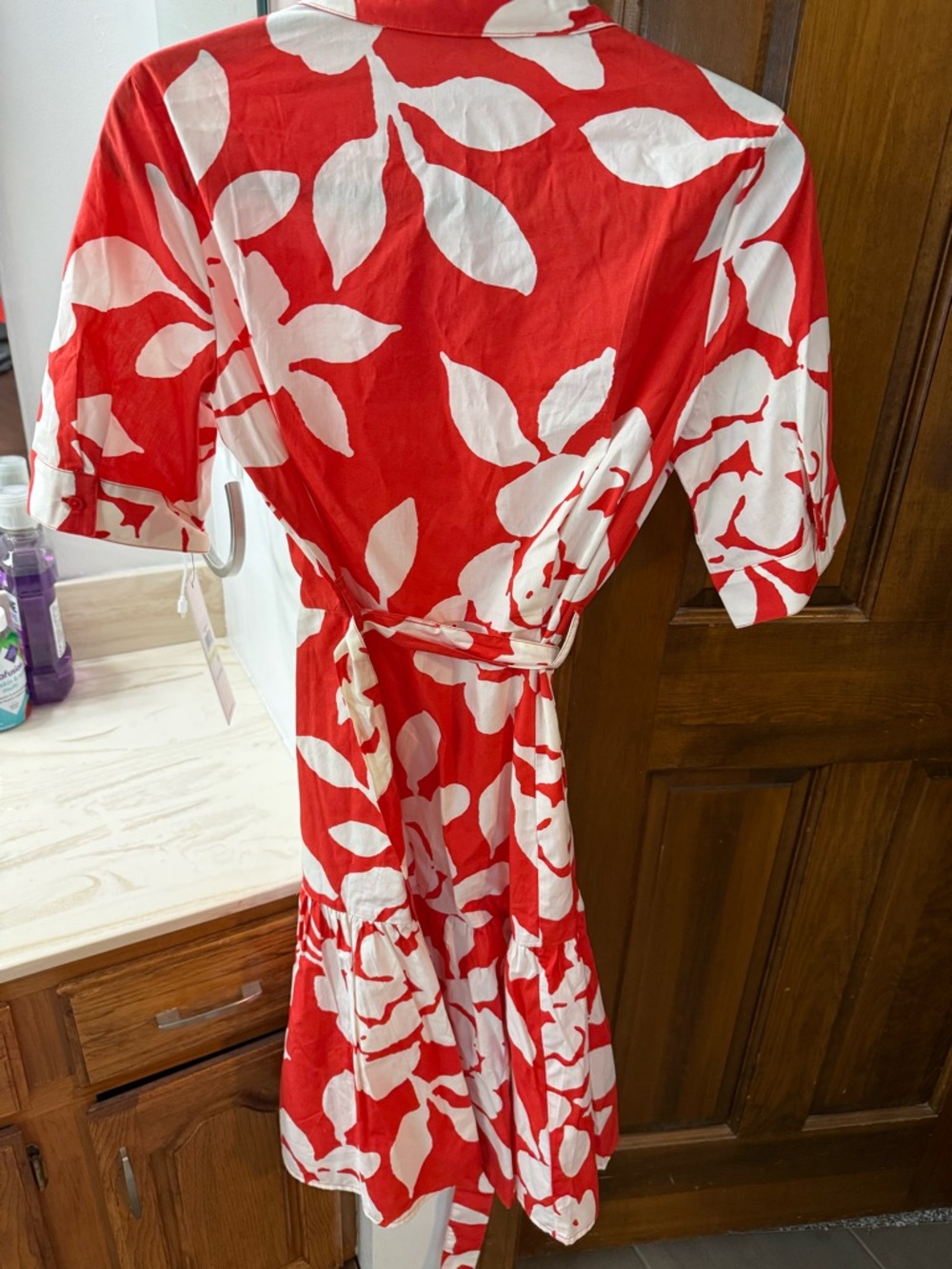 Calvin Klein Red and White Floral Tie-Waist Mini Dress - Picture 2 of 6